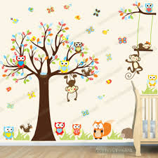 Jungle Animals Monkey Owl Tree Kids Art