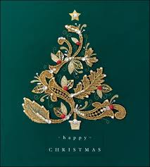 Applique Golden Tree Christmas Card