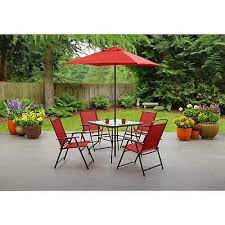 red outdoor patio dining set with