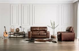 Brown Genuine Leather Sofa Set 3pcs