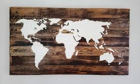 Wooden World Map 35x20 Inch Distressed