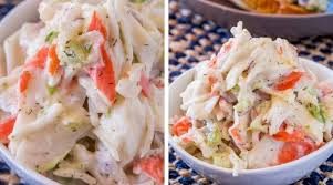 Break imitation crab meat into small pieces with hands, or coarsely chop with a knife. Crab Salad Seafood Salad Dinner Then Dessert