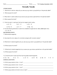 periodic trends worksheet lecture