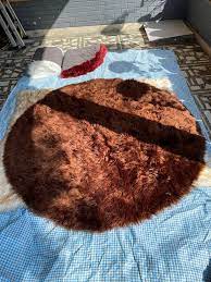 faux fur carpet rug circle round brown
