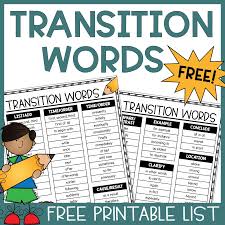 free transition word list pdf for