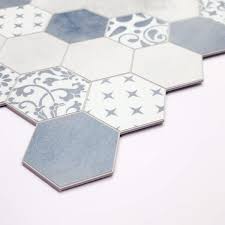 Sunwings Hexagon 12 5 In X 12 2 In L And Stick Backsplash Stone Composite Wall Tile Cement Blue 10 Tiles 9 00 Sq Ft