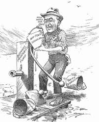 social welfare history project progressive era 1914 cartoon showing woodrow wilson priming the pump representing prosperity buckets representing legislation photo national archives