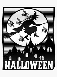 Happy Halloween Spooky Scary Witch With Flying Monkeys Poster