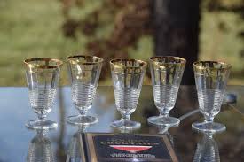 Vintage Gold Rim Stripe Wine Glasses