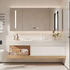 Homary 59 Modern Floating Bathroom Vanity Set With Single Sink Wall Mounted In White Natural