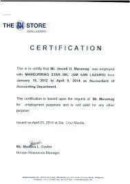 Sample Copy Of Certificate Of Employment Vbhotels Co