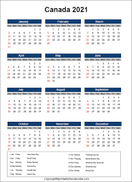 Homepage / 2021 calendar canada printable with holidays. 2021 Canadian Calendar Printable Free Full Year 2021 Calendar