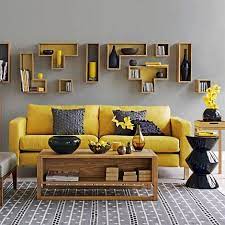 yellow and grey living room decor