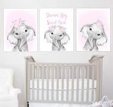 Baby Elephant Wall Art Baby Girl Nursery Wall Art Dream Big Sweet Girl Elephant Decor Baby Shower Gift Baby Animals Baby Nursery Decor