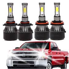 9005 H11 Led Headlight High Beam Low Beam Combo Set For Chevy Silverado 1500 2500 Hd 3500 Hd 2008 2015 4 Sides Cob Chips 48000lm High Power Car
