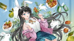 cute anime bunny art 4k wallpaper