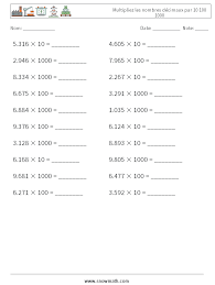 multipliez les nombres décimaux par 10 100 1000 Fiches d'Exercices de  Mathématiques, Exercices de Mathématiques pour Enfants.