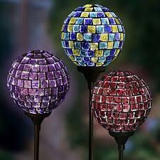 Solar Glass Mosaic Ball Stakes Set Of
