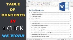 how to create table of content in word