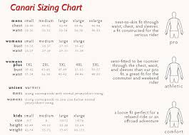 Canari Cycling Size Charts For Womens And Mens Jerseys And
