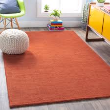 wool burnt orange indoor solid area rug