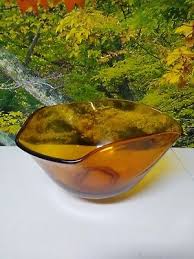 Mcm Amber Glass Folded Edge Bowl Viking