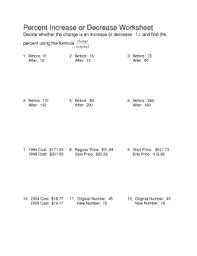 percent increase or decrease worksheet