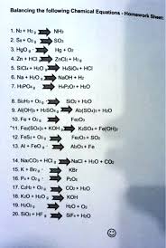Chemical Equations Homework Sheet