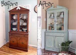 china cabinet makeover shades of blue