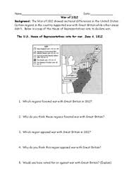 War Of 1812 Map And Chart Worksheet And Answer Key