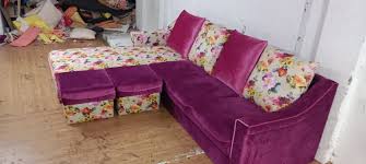 pink 6 seater l shape sofa set for home