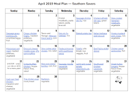 Monthly Meal Plan April 2019 Southern Savers