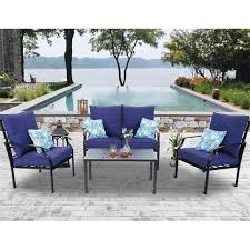 Beautiful patios like this covered patio in neutral colors. Mf Studio 4 Pc Outdoor Patio Furniture Padded Deep Seating Conversation Set With 1 Loveseat 2 Single Sofa 1 Coffee Table Amp 4 Free Pillow Navy Blue Walmart Com Walmart Com