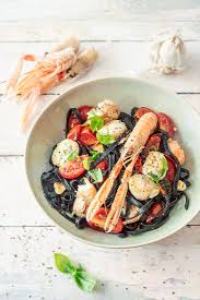 black pasta with langoustines and