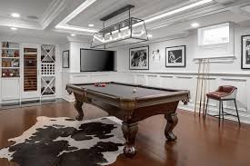 Basement Game Room With Tray Ceiling