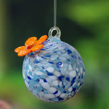 Blue Recycled Glass Hummingbird Feeder
