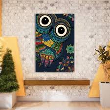 Owl Madhubani On Canvas Wall Painting