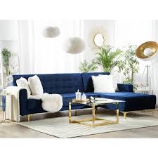 corner sofa bed navy blue velvet tufted