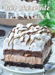 Use an offset spatula to spread the pudding in an even layer over the cream cheese mixture. Hot Chocolate Lasagna Omg Chocolate Desserts