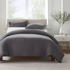 Serta Simply Clean Antimicrobial 3 Piece Duvet Cover Set Grey Full Queen