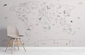 Kids Neutral World Map Wall Mural Hovia