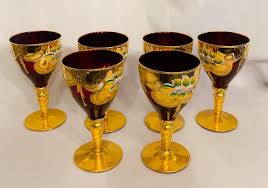 Murano Glass Red And Gold Wine Glasses