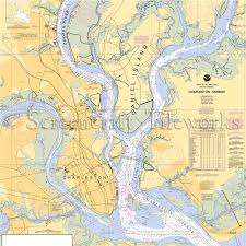 South Carolina Daniel Island Charleston Cooper River Nautical Chart Decor