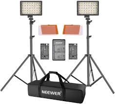 Amazon Com Neewer Led Video Light Kit With 190cm Light Stand 2 Pack Dimmable 3200k 5500k 160 Led Photo Light Panel Lighting Kit With Large Carry Case Charger Batteries For Youtube Studio Photography