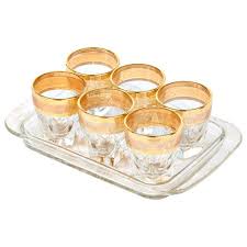 Amber Color Shot Glass And Tray Set