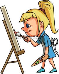 Little Girl Painting On Canvas Cartoon Clipart Vector Friendlystock