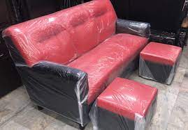 black wood sofa set low cost leatherette