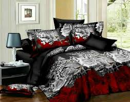 3d Bedspread 3 Piece Set Leopard Red