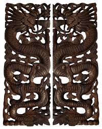 Wood Carved Lucky Dragon Wall Art