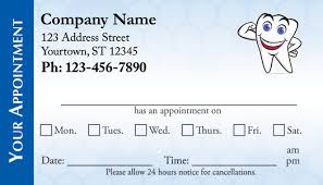 Dental Appointment Business Cards Medical Appointment Cards